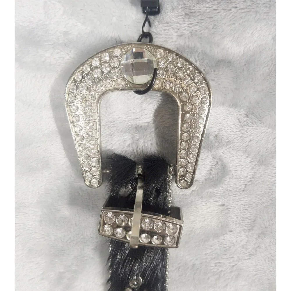 Western Leather Bling Belt Large Crystals Faux Horse Hair Womens Small Medium‎